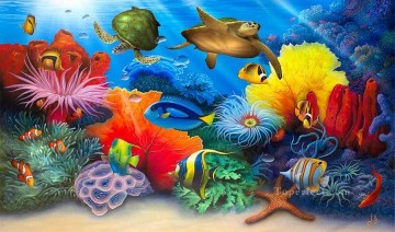 Fish Aquarium Painting - Turtle Reef under sea